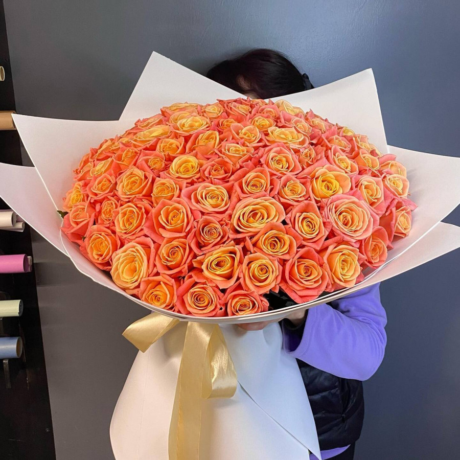 Букет из 101 персиковой розы - фото 3