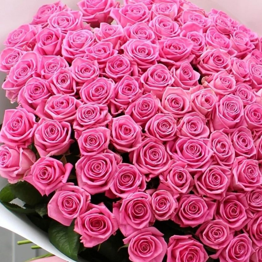 Букет из 101 ярко-розовой розы - фото 3