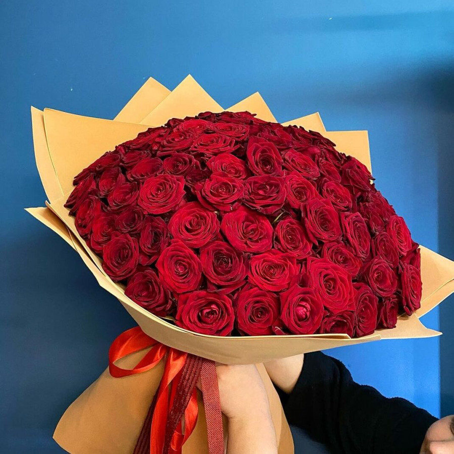 Букет из 101 красной розы в фоамиране - фото 2