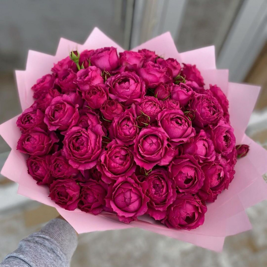 Букет из 19 розовых кустовых пионовидных роз "Мисти Баблс" - фото 2