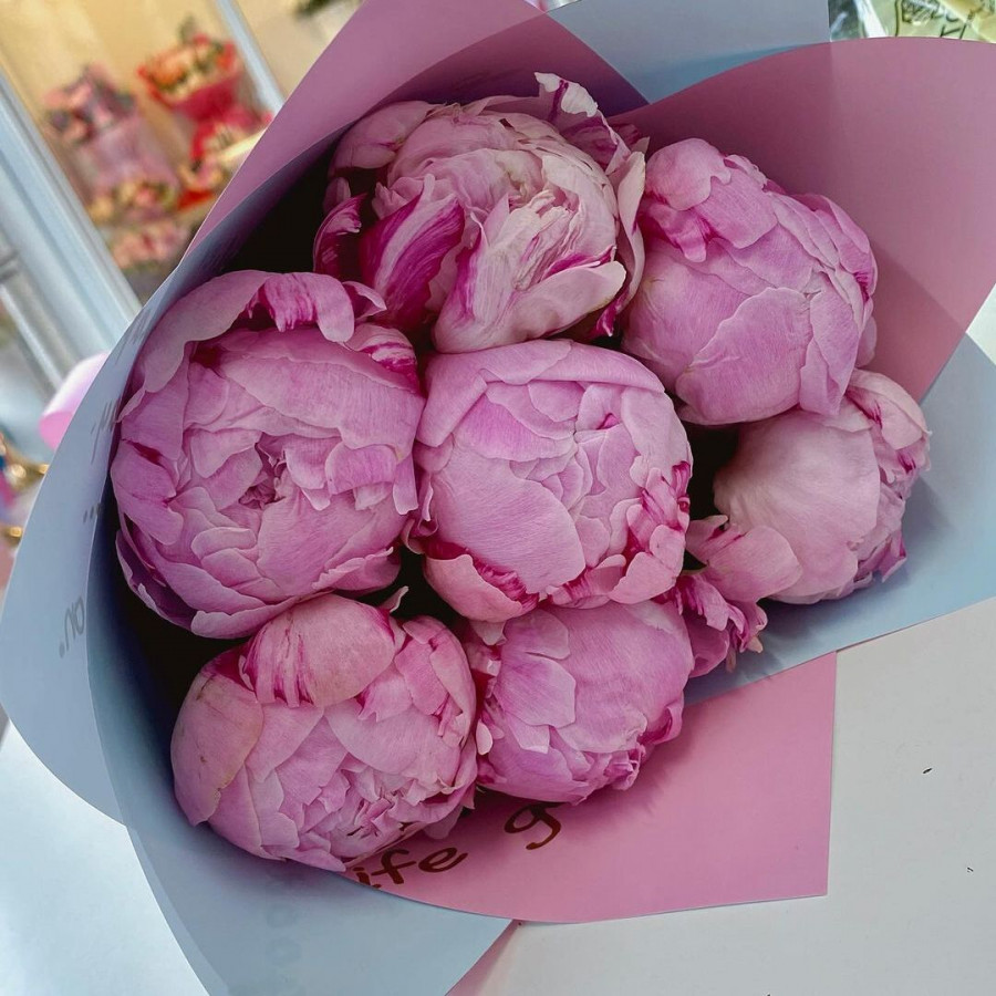 Букет из 7 розовых пионов - фото 2