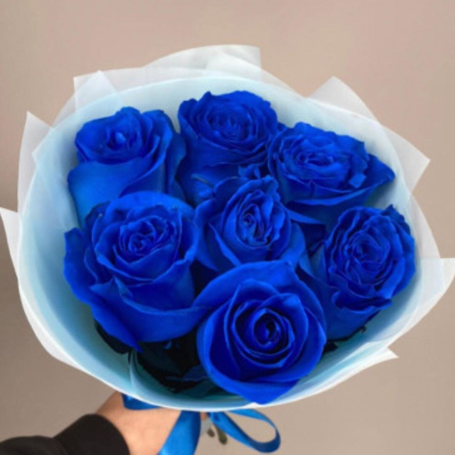 Букет из 7 синих роз - фото 2