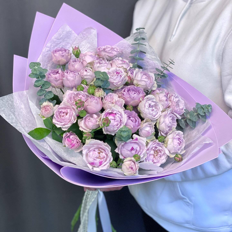 Букет из 15 фиолетовых пионовидных роз - фото 2